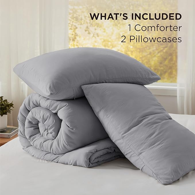 Bedsure Super King Plus Comforter Set, Grey Soft Prewashed Bedding for All Seasons, 3 Pieces GentleSoft™ Bed Set, 1 Lightweight Comforter (128"x120") and 2 Pillowcases (20"x36")
