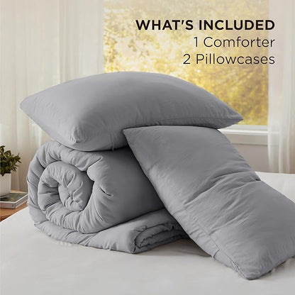 Bedsure Super King Plus Comforter Set, Grey Soft Prewashed Bedding for All Seasons, 3 Pieces GentleSoft™ Bed Set, 1 Lightweight Comforter (128"x120") and 2 Pillowcases (20"x36")