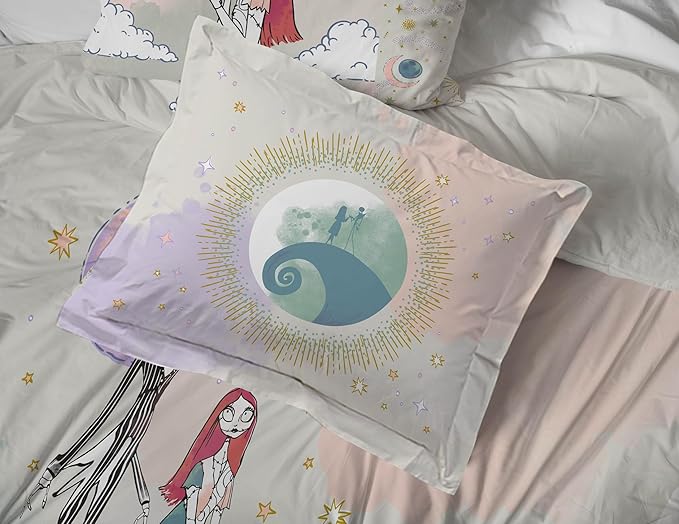 Disney Nightmare Before Christmas Full Size Comforter Set - 7 Piece Jack and Sally Bedding Includes Sheet Set & Pillow Covers - Super Soft Ombre Bedding