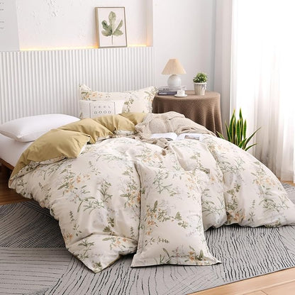 OAITE Duvet Cover Set King Size Floral Pattern 600 Thread Count Ultra Soft 100% Long Staple Cotton Duvet Cover Sets 3-PC, Breathable Duvet Cover with Zipper Closure & Corner Ties