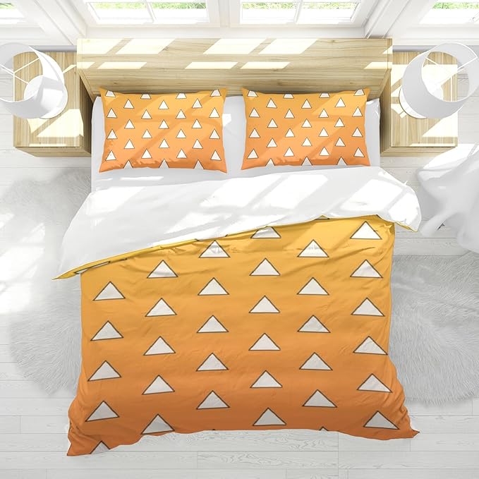 INFLAG Anime Bedding Set, 3-Piece Anime Duvet Cover Queen Size Ultra Soft Breathable 3D Printed Microfiber Comforter Cover, Cartoon Quilt Cover, Teen Comforter Cover with 2 Pillowcases (Queen,Yellow)