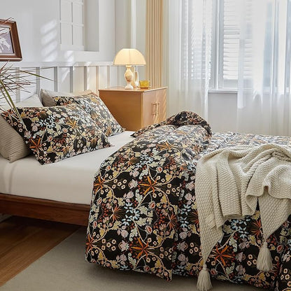 mixinni Duvet Cover Twin XL Size, Cotton Percale Farmhouse Bedding Sets Soft Aesthetic Flowers Plants Comforter Cover for All Season, 3 Pieces Cute Floral Bedding Comforter Set for Women-Twin XL