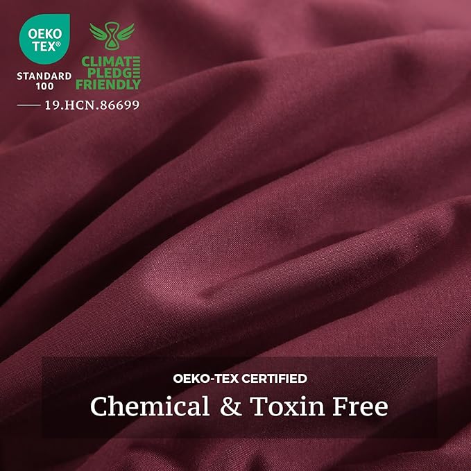 JSD Burgundy Duvet Cover Set Twin Size, 2 Piece Microfiber Kids Duvet Cover with Pillow Sham, Zipper Closure, Comforter Not Included