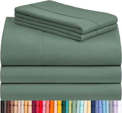 LuxClub 5 PC Split King Sheet Set, Breathable Luxury Bed Sheets, Deep Pockets 18" Eco Friendly Wrinkle Free Cooling Sheets Machine Washable Hotel Bedding Silky Soft - Tree Moss Green Split King