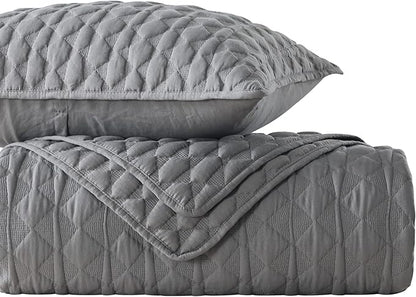 WDCOZY Dark Grey Quilt Twin Size Bedding Sets with Pillow Sham, Lightweight Soft Bedspread Coverlet, Quilted Blanket Thin Comforter Bed Cover, All Season Spring Summer, 2 Pieces, 68x90 inches