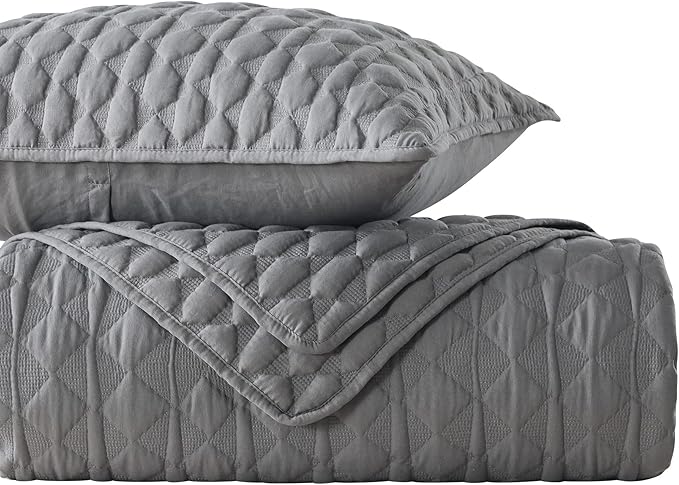 WDCOZY Dark Grey Quilt King Size Bedding Sets with Pillow Shams, Lightweight Soft Bedspread Coverlet, Quilted Blanket Thin Comforter Bed Cover, All Season Spring Summer, 3 Pieces, 104x90 inches