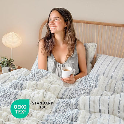 INK+IVY 100% Cotton Duvet Mid Century Modern Design, All Season Comforter Cover Bedding Set, Matching Shams, King/Cal King, Imani Chenille Navy