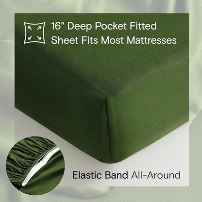 DOZ Sheet Set, 100% Viscose derived from Bamboo, Organically Grown, Buttery Soft, Cooling Sheets, High GSM, Deep Pockets - 4 Piece - 2 Pillowcases 1 Fitted 1 Top Sheet (Forest, Full)