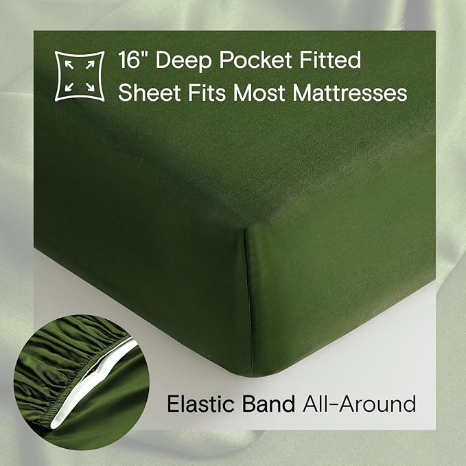 DOZ Sheet Set, 100% Viscose derived from Bamboo, Organically Grown, Buttery Soft, Cooling Sheets, High GSM, Deep Pockets - 4 Piece - 2 Pillowcases 1 Fitted 1 Top Sheet (Forest, Cal King)