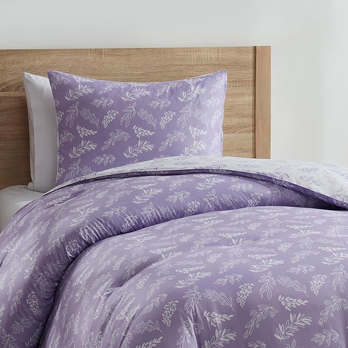 Nestl Twin/Twin XL Comforter Set - Lavender Bed in a Bag Twin, 2 Pieces Reversible Bed Set, Soft Floral Bedding Set for College Dorm, All Season Botanical Comforters with Pillow Sham