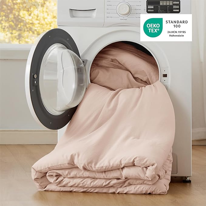 Bedsure California King Comforter Set, Light Pink Soft Prewashed Bedding for All Seasons, 3 Pieces GentleSoft™ Bed Set, 1 Lightweight Comforter (104"x96") and 2 Pillowcases (20"x36")