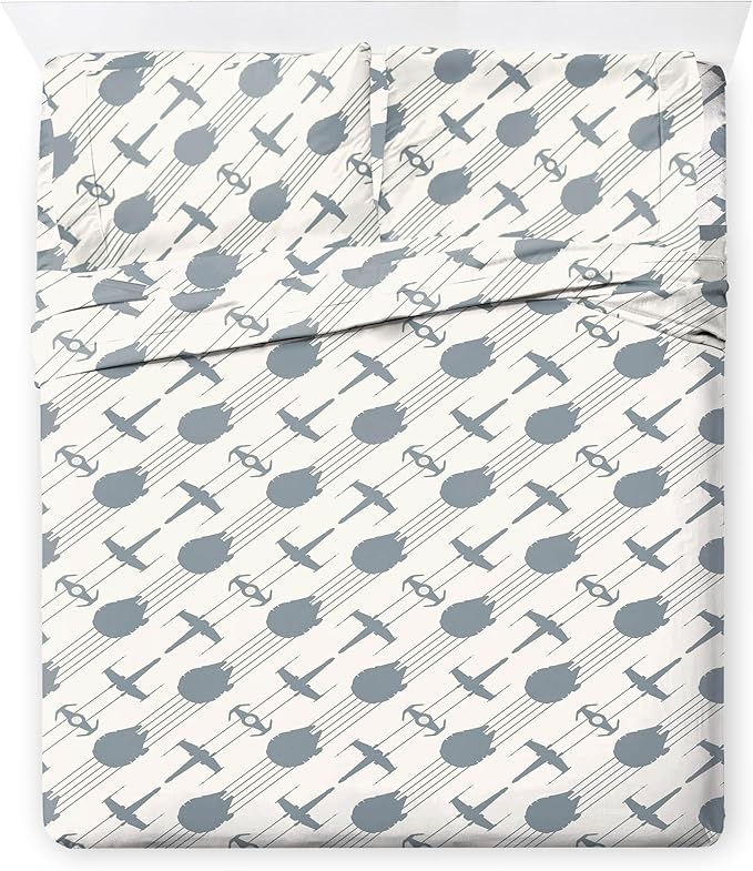 Jay Franco Star Wars Queen Size Comforter Set - 7 Piece Bedding Includes Sheet Set & Pillow Covers - Super Soft Cozy Bedding with Death Star and Millennium Falcon