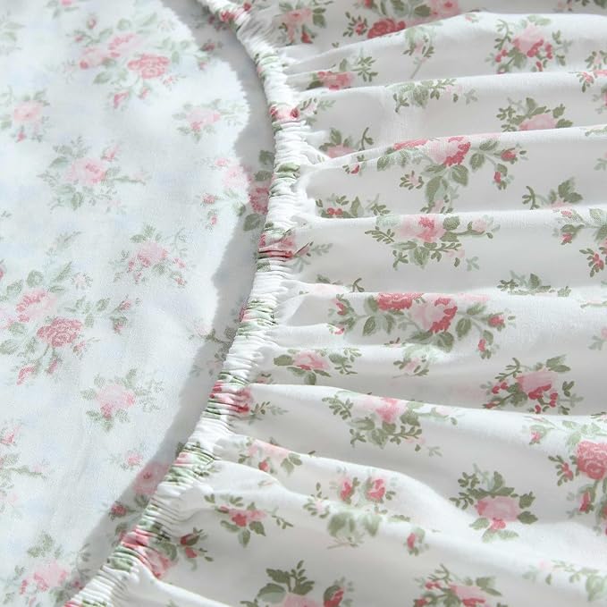Laura Ashley - Sheets, Cotton Percale Bedding with Matching Pillowcases, Crisp & Breathable, Deep Pocket, Fully Elasticized (Leanna Rose Pink, Full)