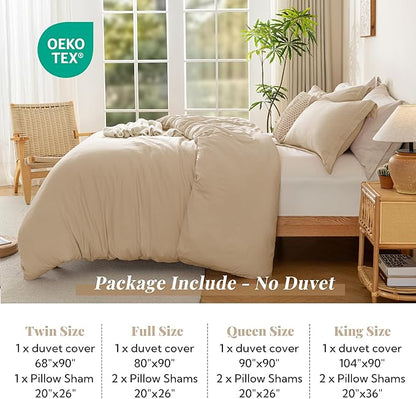 MILDLY Super Soft Duvet Cover - 100% Washed Microfiber Light Khaki Comforter Cover Set 3 Pieces with Zipper Closure & Corner Ties (No Comforter)