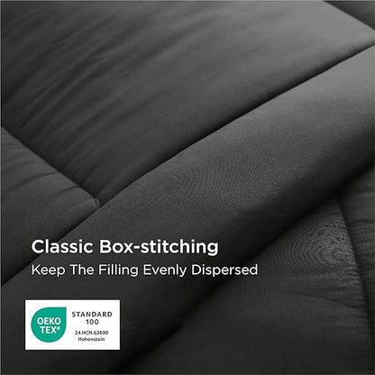 Bedsure Comforter Duvet Insert - Quilted Comforters Twin Size, All Season Duvet, GentleSoft Down Alternative Bedding, with 8 Tabs, Gifts for Women/Men, Black, Twin 88 x 68 Inches