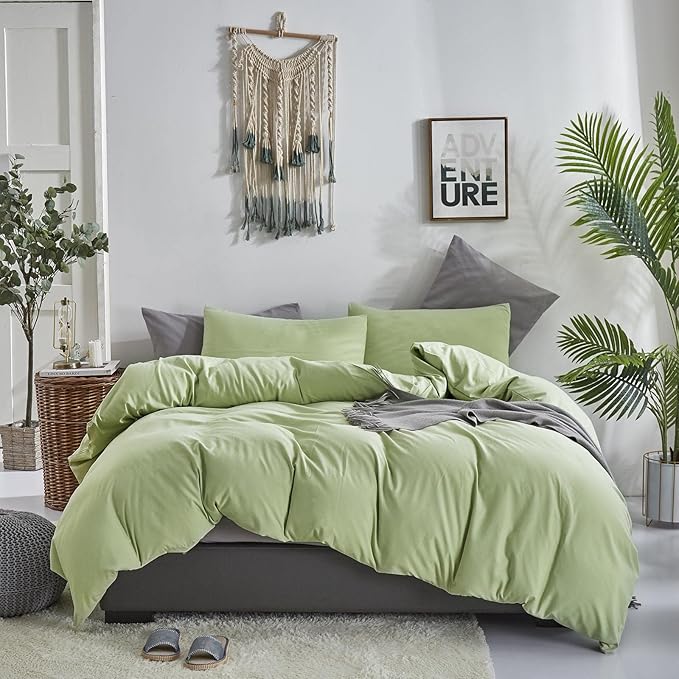 KAREVER Sage Comforter Set Full Green Bedding Set Women Bed Comforter Set Breathable Blanket Teens Light Sage Green Lightweight Quilts Set Full Size