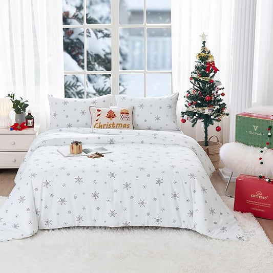 COTTEBED Twin Size Snowflake Comforter Set, Soft Cozy Polycotton Down Comforters for Twin XL Bedding Kid Children Boy Girl Teen College Dorm Signal Bed Holiday Home Ornament