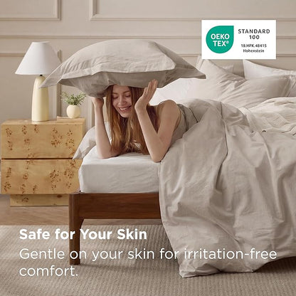 Bedsure 100% Washed Cotton Duvet Cover Oversized Queen - Linen Color Minimalist Bedding Set Linen Like - PureWoven Plain Simple & Soft Comforter Cover for All Seasons (Oversized Queen, 98"x98")