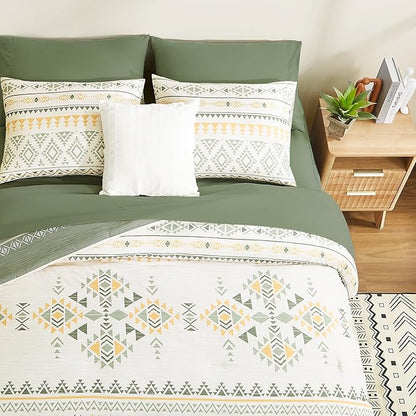 Geniospin King Size Comforter Set- 7 Pieces Boho Bed in a Bag, Western Bedding Set for All Seasons, Reversible Aztec Bedding, Lightweight Comforter Bed Set with Sheets, Pillowcases & Shams