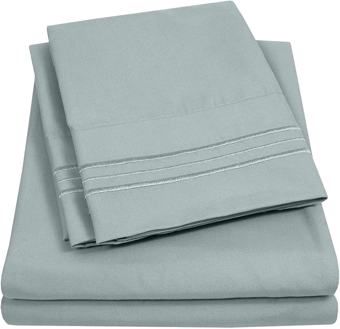 California King Size Sheet Set with Built-in Sheet Straps - Deep Pocket Fitted Sheet, Flat Sheet & Pillowcases - Soft, Wrinkle-Free, Secure Fit - Slate