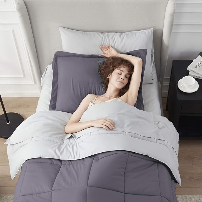 Nestl 5 Piece Twin Comforter Set – Dusty Purple Reversible Bed in a Bag – Complete Twin Size Bedding Set with Sheets, Pillowcase and Sham