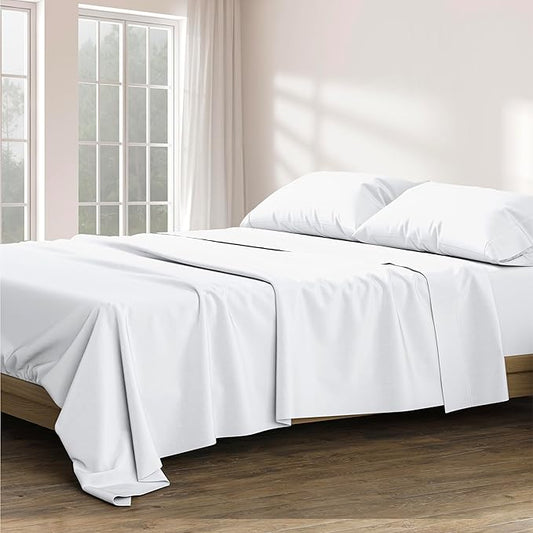 Ashton Sheets 100% Egyptian Cotton Split King Sheets Sets for Adjustable Bed - Luxury 1200 Thread Count Split Head King Sheets Sets (5 PC, White), Cooling, Sateen Weave 17" Deep Pocket Twin XL Sheet