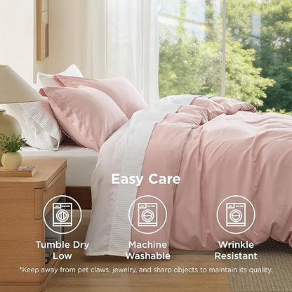Bedsure Duvet Cover Full Size - Soft Double Brushed Bedding Set for Kids & Adults, Zipper Closure, 3 Pieces, Includes 1 Duvet Cover (80"x90") & 2 Pillow Shams, NO Comforter, Blush Pink