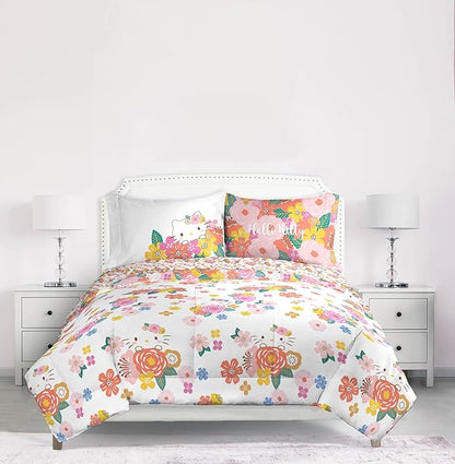 Jay Franco Hello Kitty King Size Comforter Set - 7 Piece Bedding Includes Sheet Set & Pillow Covers - Super Soft Floral Bedding