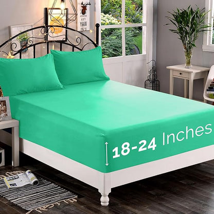 Elegant Comfort 1500 Premium Quality Fitted Sheet Ultra Soft 18-24 Inch Extra Deep Pocket - Single Fitted Sheet for High Mattress - Wrinkle Free with Smart Storage Pockets, Full, Paradise Teal