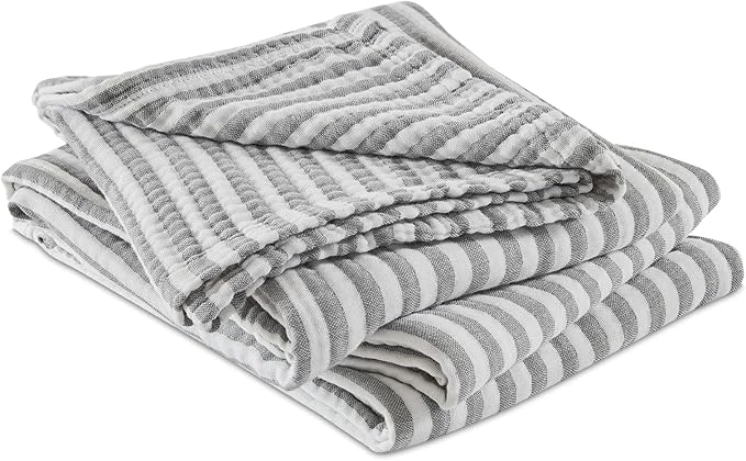 EMME Cotton Muslin Large Throw Blanket Couch Breathable Gauze Soft Lightweight Bed Blankets Adults (Striped Grey, 50"x70")