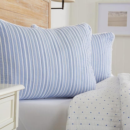 Great Bay Home Striped Quilt Set - 2-Piece Twin/Twin XL Size Pattern Bedding Set - Lightweight, All-Season, Reversible Bedspread (Blue)
