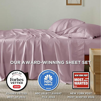 Bedsure Full Size Bed Sheets, Cooling Sheets, Rayon Derived from Bamboo, PureWoven, Breathable & Soft, Deep Pocket Up to 16 Inches, Hotel Luxury Silky Bedding for Hot Sleepers, Lavender