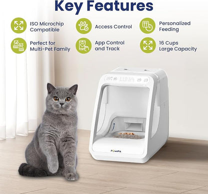 Automatic Microchip RFID Cat Feeder, 16-Cup, White | ISO Microchip & PawsPik RFID Tag Compatible, App Control, Portion Control, Personalize Feeding