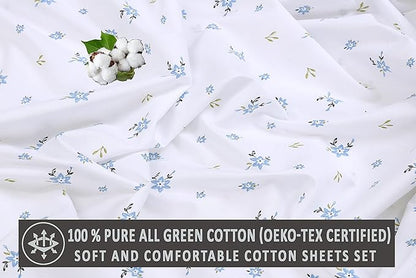 RUVANTI 100% Cotton Sheets – California King Percale Bedding, Cooling & Breathable Floral Design, Durable with a Crisp, Soft & Comfortable Feel, 14" Deep Pocket, 4-Piece Set, Phulkari