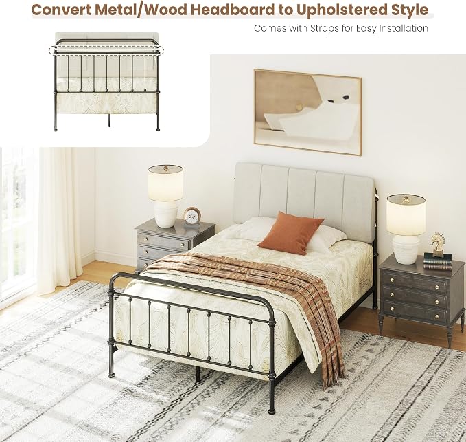 Twin Size Headboard Only-No Assembly Required, Beige | Easy to use no assembly required, Linen fabric and extra-thick foam for added comfort, Modern style headboard twin xl size