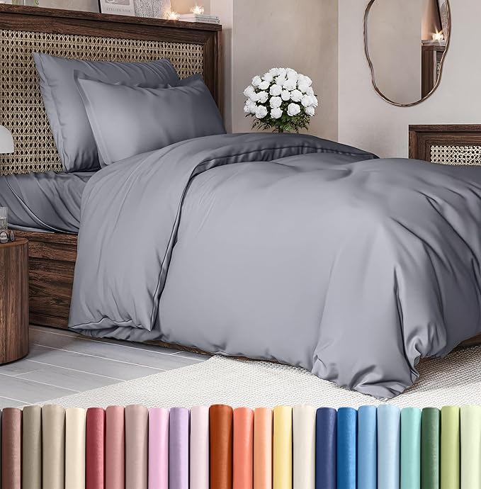 Duvet Cover Twin/Twin XL Size Set - Extra Soft Twin/Twin XL Duvet Cover 68" x 90" with 1 Pillow Sham - Hotel Luxury, Easy Care, Fade Free w/ Zipper Closures & Ties - Comfy & Breathable (Steel Blue)