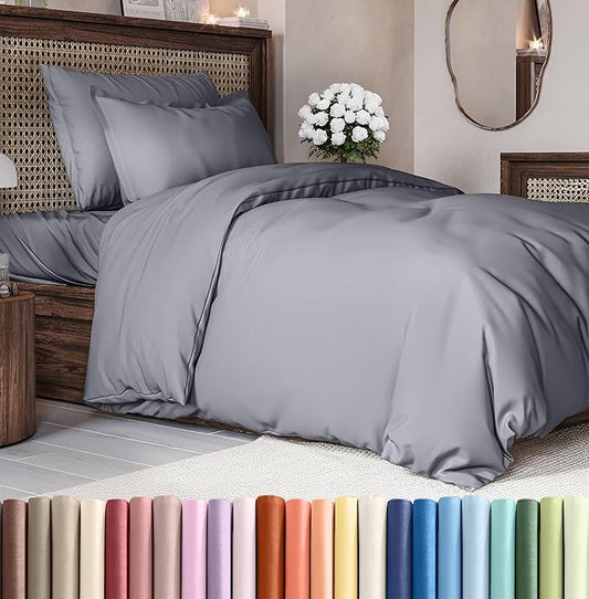 Duvet Cover Twin/Twin XL Size Set - Extra Soft Twin/Twin XL Duvet Cover 68" x 90" with 1 Pillow Sham - Hotel Luxury, Easy Care, Fade Free w/ Zipper Closures & Ties - Comfy & Breathable (Steel Blue)