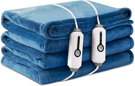Electric Heated Blanket Queen Size 84"×90", Comfortable & Luxurious Flannel, 4 Heating Levels & 10 H Auto Shut Off, Lake Blue