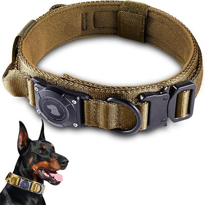 2026 Upgrade Waterproof Tactical AirTag Dog Collar, Built in AirTag Holder | Comfortable Control Handle, Quick Release Metal Buckle, Durable 1000D Nylon, For Medium to Large Dogs, Khaki, XL