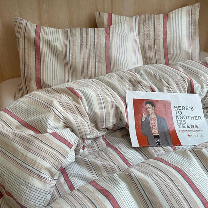 EAVD Geometric Striped Duvet Cover Twin 100% Washed Cotton Multi-Color Pinstriped Bedding Set with 2 Pillowcases Modern Farmhouse Geometric Pattern Duvet Cover with Zipper Closure