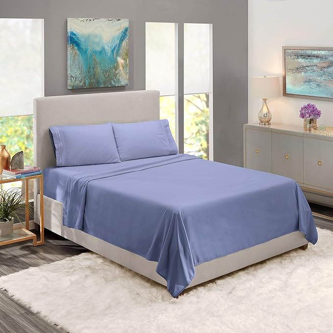 Nestl Full Sheet Set - Luxury 1800 Ultra-Soft Microfiber Full Bed Sheets - Double Brushed - Deep Pockets - Easy Fit - 4 Piece Set - Bedding Sheets & Pillowcases (Full, Stone Blue)