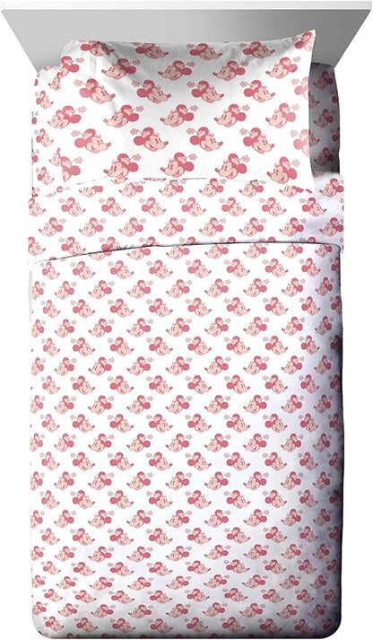Disney Minnie Mouse Twin Size Comforter Set - 5 Piece Bedding Includes Sheet Set & Pillow Covers - Super Soft Cozy Pink Bedding