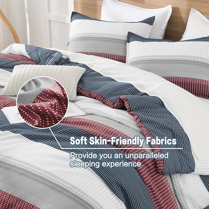 Litanika Comforter Set Twin/Twin XL Red Blue - 2 Pieces Lightweight Colorblock Stripe Fluffy Bedding Comforter Sets, All Season Bed Set