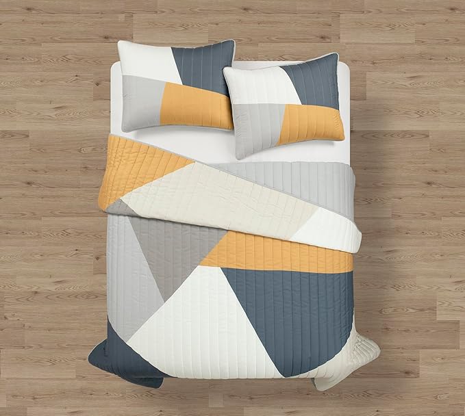 Lush Decor Modern Color Block Quilt King Size 3 Piece Set King/California King Multi - Bedding Set California King Quilt - Mid Century Modern Decor
