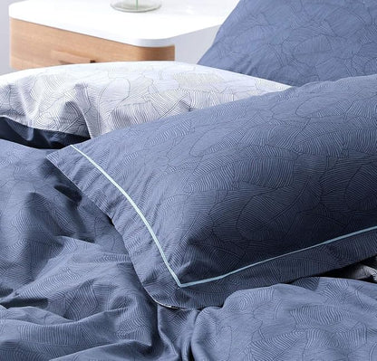 SLEEPBELLA Duvet Cover Queen Size, 600 Thread Count Cotton Navy & Grey Printed with Luxurious Blue Leaves Pattern Reversible Botanical Comforter Cover Sets, Bedding Set 3Pcs (Queen, Navy-Blue Leaves)