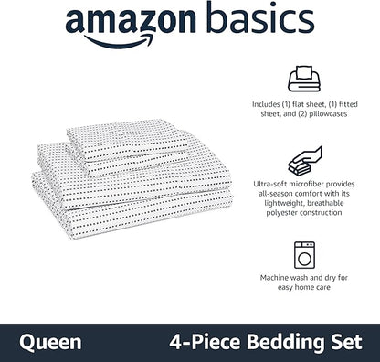 Amazon Basics Lightweight Microfiber 4-Piece Bed Sheet Set, Queen, Plum, Printed