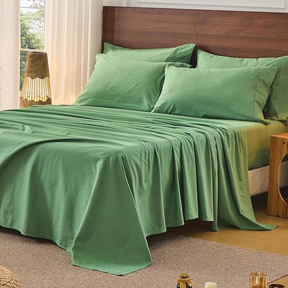 Bedlifes 100% French Pure Linen Sheets King Size Breathable and Cooling Flax Sheet Set Soft Durable and Moisture Wicking 16 Inch Deep Pocket-4 Piece(King,Sage Green)