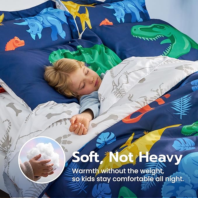 Joiedomi Kid Full Comforter Set 7 Piece Dinosaur Bedding Set for Boys Girls Super Soft Microfiber Bed in a Bag with Comforter Sheets Pillowcase Sham