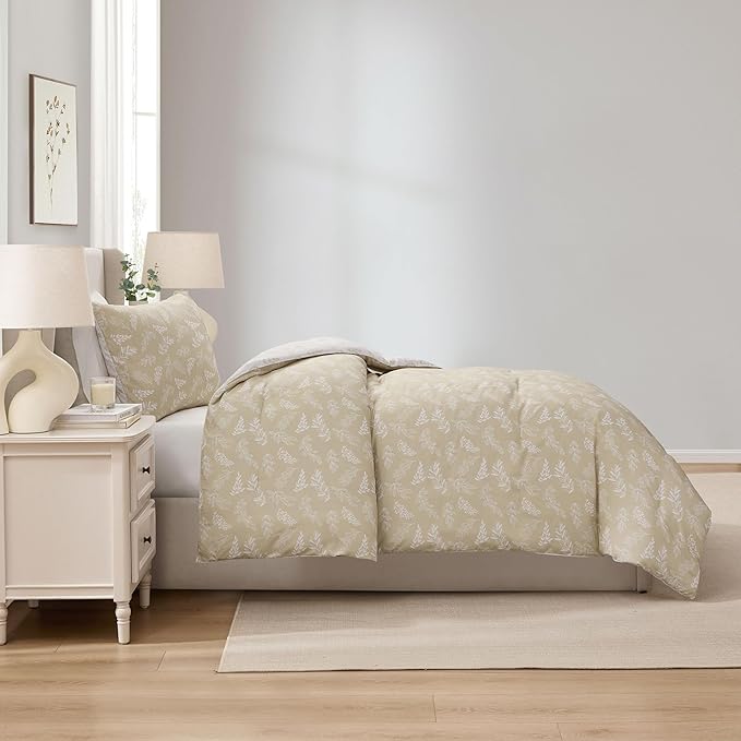 Nestl Twin/Twin XL Comforter Set - Oatmeal Bed in a Bag Twin, 2 Pieces Reversible Bed Set, Soft Floral Bedding Set for College Dorm, All Season Botanical Comforters with Pillow Sham