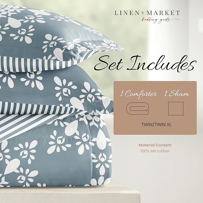 Linen Market Reversible Twin Size Comforter Set (2 Piece) - Bring Luxury Home with Our Soft and Lightweight Down Alternative Comforter Twin Set - This Includes Your Twin Comforter and 1 Pillow Sham